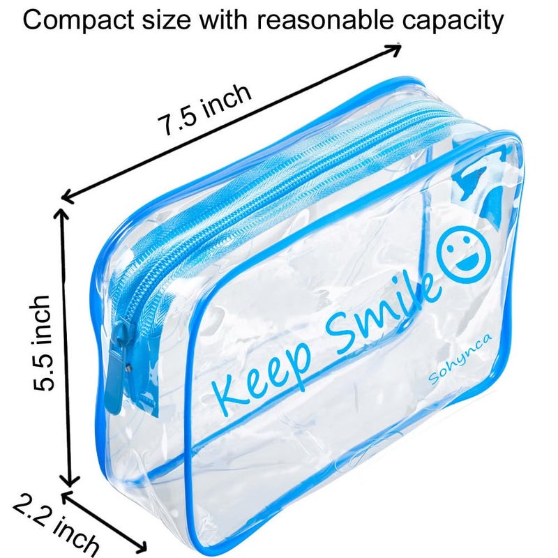 Sohynca 2pcs Clear PVC Toiletry Bag Transparent Waterproof Cosmetic Bag Minimalism Makeup Bag Small neat Cosmetic Pouch Summer Beach Purses Organize (Smile Blue) - Image 2